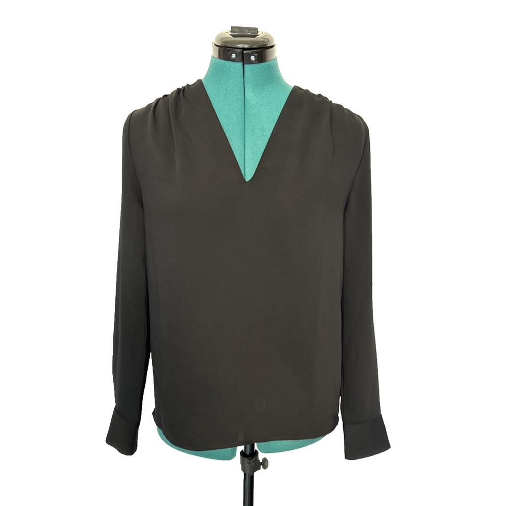 Babaton Aritzia Eloquent Matte Satin V Neck Pop Over Long Sleeve Shell Blouse XS
